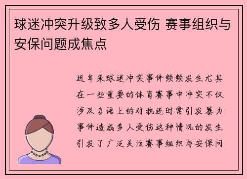 球迷冲突升级致多人受伤 赛事组织与安保问题成焦点