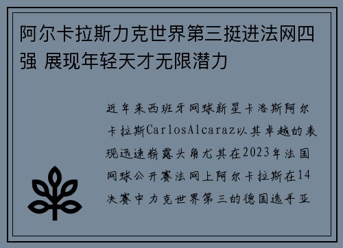 阿尔卡拉斯力克世界第三挺进法网四强 展现年轻天才无限潜力